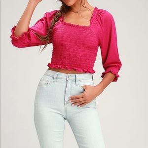 NWT Free people fuchsia ruched elastic crop top